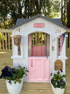 DIY Playhouse – Kaytlen Young Backyard Discovery Playhouse Makeover, Painted Playhouse, Diy Playhouse Makeover, Pink Playhouse, Playhouse Interior, Plastic Playhouse, Toddler House