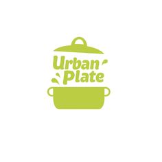 the urban plate logo is shown on a white background with green pots and pans