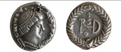 an ancient coin with the head of a man