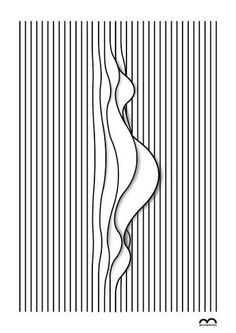 a black and white photo with lines in the shape of an abstract wave on it