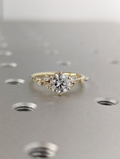 Delicate Round Brilliant Cut Moissanite Cluster Handmade Engagement Ring For Her