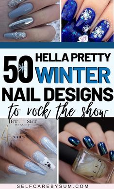 Fingernails Painted Winter, Christmas Color Nails Acrylic, Nails Acrylic For Winter, Jan Nail Ideas, Nail Designs For Winter 2023, January Nail Art Ideas, Winter Nails Blue Silver, January Nail Art Winter, Holiday Nails Winter Christmas Gel