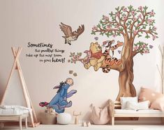 winnie the pooh wall decal with some animals on it and an apple tree