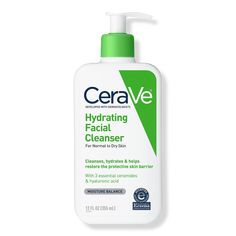 Hydrating Facial Cleanser, Gentle Face Wash for Balanced to Dry Skin - HYDRATING CLEANSER NORMAL/DRY 12.0OZBenefitsGentle lotion-based facial cleanser removes face makeup such as foundation & eyeliner, dirt, and excess oil without stripping the skin of essential moistureProvides 24-hour hydration and leaves skin feeling soft and comfortable with a non-greasy feelIdeal for sensitive and dry skinSuitable for the face, body and handsHelps restore the skin's protective barrier with ceramidesHelps at Cerave Hydrating Facial Cleanser, Hydrating Facial Cleanser, Gentle Face Wash, Hydrating Facial, Hydrating Cleanser, Natural Cleanser, Natural Exfoliant, Skin Cleanse, Face Hydration