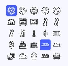 the icon set includes different types of food