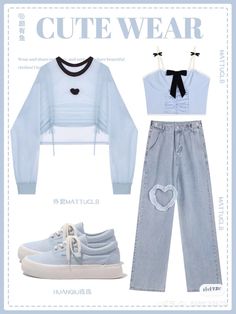 Easy Kpop Outfits, Shein Kpop Outfit, Blue Kpop Outfit, Kpop Summer Outfits, Hijab Ootd, Kawaii Fashion Outfits, Easy Trendy Outfits, Ootd Hijab, Simple Trendy Outfits