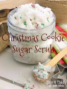 christmas cookie sugar scrub in a glass jar