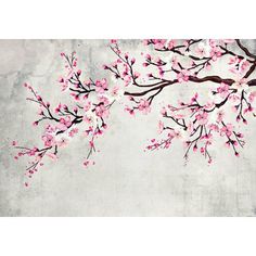 a painting of pink flowers on a gray background