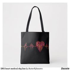 EKG heart medical ekg line Tote Bag in black and red. For anyone who works in the medical field Nursing School Clinicals, School Printables, Tote Bag Size, Nurse Quotes, Nursing Study