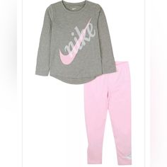 Nwt Nike Girls Outfit Various Sizes Available 60% Cotton/40% Polyester This Two-Piece Set From Nike Features A Long Sleeve Tee With A Heathered Color Design Screen Print Top, And A Pair Of Pocket Free Nike Pants. Pink Long Sleeve Playwear Sets, Pink Spring Sleepover Sets, Sporty Pink Long Sleeve Sets, Playful Nike Playwear Sets, Nike Long Sleeve Loungewear Sets, Nike Loungewear Sets, Nike Casual Loungewear Sets, Sporty Pink Loungewear Sets, Nike Casual Long Sleeve Sets