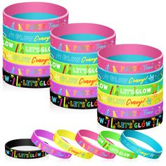 PRICES MAY VARY. Let's Glow Together: you will get 36 pieces of glow in the dark bracelets with 6 different styles, 6 pieces for each style, and bright colors are easy to match different clothes, which are enough for you to use at the luminous party Luminous Party Bracelets: neon glow bracelets are printed with [LET'S GLOW] [GLOW CRAZY], [PARTY TIME] and other sentences, looking cheerful and joyful; At the same time, the neon bracelet is full of various neon glow sticks, circles, stars and other New Years Party Favors, Teen Party Favors, Foam Glow Sticks, Glow In Dark Party, Balloon Glow, Glow In The Dark Party, Neon Bracelets, Glow Bracelets, Carnival Wedding