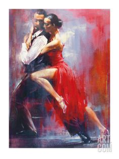 a painting of a man and woman dancing