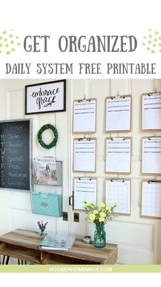 the organized daily system free printable is on display