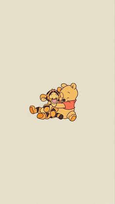 winnie the pooh and tigger hugging each other in front of a white background