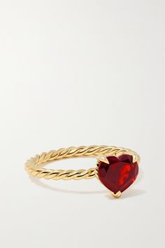 David Yurman's ring is part of the brand's 'Châtelaine' collection, which combines the founder's sculptural eye with his wife's love of color. Cast from 18-karat gold, it's topped with a heart-shaped garnet stone on a slim 'Cable' band. We think it makes a thoughtful gift for someone special. Garnet Ring Gold, Gold Garnet Ring, Yurman Ring, David Yurman Ring, Garnet Heart, Sculptural Jewelry, David Yurman Jewelry, Garnet Ring, Garnet Stone