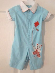 Vintage Infant Boy One Piece Blue Outfit. It zips up the front, snaps between legs. Size 0-3 Months. It has an appliqued gingham bear on the front. NEW condition without tags.   All items come from a smoke free, pet friendly home. I try to describe each item accurately. If I should make a mistake, please know it was an honest mistake and not intentional. Before leaving negative feedback, contact me and I will work to correct it. If you are not satisfied with your purchase you can return the item Vintage Baby Boy Clothes, Baby Boy Applique, Vintage Baby Boys, Infant Boy, Vintage Baby Clothes, Blue One Piece, Vintage Boys, One Piece Outfit, Blue Outfit