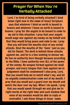 an orange and black text message with the words prayer for when you're vertically attacked