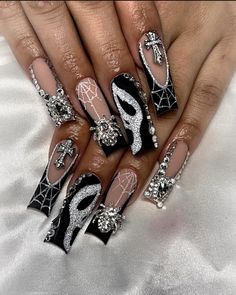 Black Acrylic Nails, Punk Nails, Hard Nails, Girly Acrylic Nails, Long Square Acrylic Nails, Bling Acrylic Nails, Acrylic Nails Coffin Short