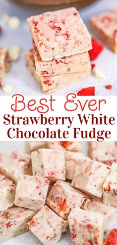 the best ever strawberry white chocolate fudge is made with only 3 ingredients and it's so good to eat