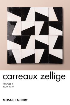 a black and white tile with the words carreaux zellige on it