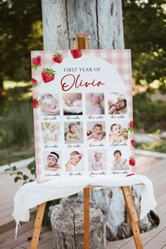 a baby's first year sign with pictures on it