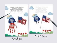 two greeting cards with american flags and the words happy labor day on them, each one has an image of a hand holding a flag