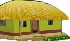 a small green house with a thatched roof