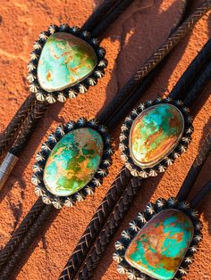 Beautiful large chunks of natural Royston turquoise. Each bead is hand made and soldered individually. Our roo leather is beautiful quality, and professionally braided by the best in the west! Sterling tips. 32 to 36 inch lengths. Offered in two sizes Mas Grande and Ultimate. Your welcome to contact us for actual available pieces. Southwestern Aesthetic, Wedding Cuff, Turquoise Stone Jewelry, Single Braid, Pebble Necklace, Sister Necklace, American Turquoise, Heirlooms Jewelry, Squash Blossom Necklace