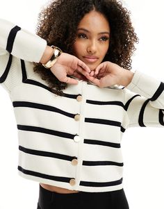 Sweaters & Cardigans by French Connection Knitwear until further notice Stripe design Round neck Button placket Long sleeves Regular fit Chic Cheap Striped Outerwear, Cheap Chic Striped Outerwear, Knitted Cardigan, French Connection, Apply Online, Jumpers And Cardigans, Stripes Design, Jumpers For Women, Button Placket