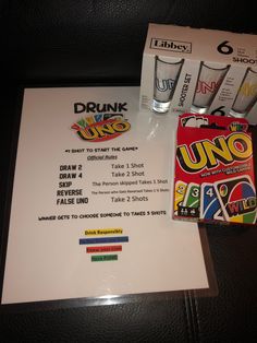 the drink menu for drunk uno is displayed