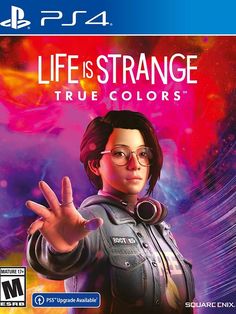 life is strange true colors on the cover of a playstation 4 game, with an image of a woman wearing glasses