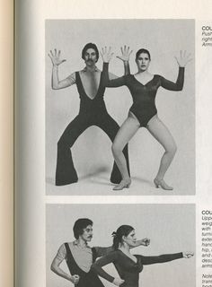 an open book with two pictures of dancers in black leotards and white leotards