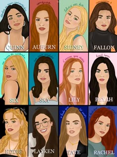 an image of women with different hair colors and their name written on the pictures below