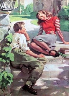 Couple Sitting, Gil Elvgren, 얼굴 그리기, Karakter Disney, Vintage Couples, Most Beautiful Images, Vintage Romance, Romance Art, David Hockney