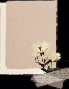 some white flowers are in a vase on a piece of paper with an old - fashioned background