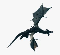 a large black dragon flying through the sky