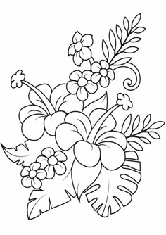 a bouquet of flowers with leaves and berries on it coloring page for kids to print