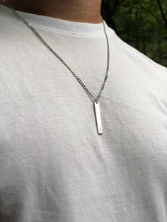 All our necklaces are 925k sterling silver. It is a great personalized gift idea for yourself and your loved one. You can customize the 2mm curb chain with bar necklace. Name, initial and number bar necklace.   Please feel free for asking❤ The Gentleman Jewelry Silver Minimalist Name Necklace, Minimalist Sterling Silver Necklace For Father's Day, Classic Sterling Silver Bar Necklace, Minimalist Silver Engraved Bar Necklace, Minimalist Silver Bar Necklace For Anniversary, Minimalist Engraved Silver Bar Necklace, Classic Silver Bar Necklace As A Gift, Silver Necklace With Curb Chain For Personalized Gift, Everyday Silver Rectangular Name Necklace