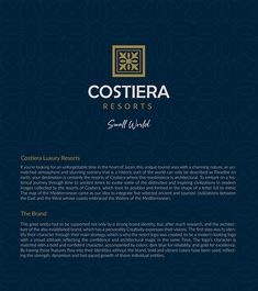 the logo for costara resort, which is located at the end of a dark blue background