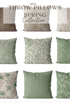 pillows that have different designs on them and the words throw pillows spring collection written in white