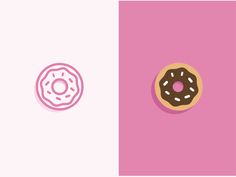 two different types of doughnuts on pink and white