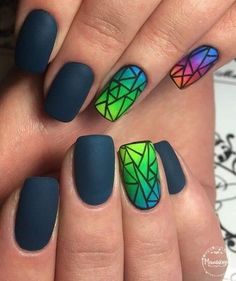 Nail Art #1968 – Best Nail Art Designs Gallery Glass Nails Art, Green Nail, Geometric Nail, Best Nail Art Designs, Glass Nails, Nail Arts