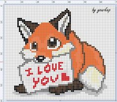 a cross stitch pattern with an image of a fox and the words i love you