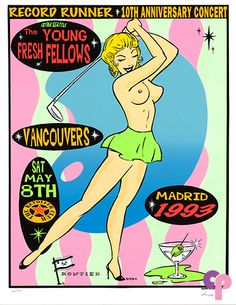 an old poster with a pin up girl holding a golf club in her right hand