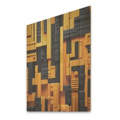 a yellow and black abstract painting on canvas