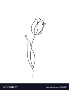 a single line drawing of a tulip flower on a white background with the word love written