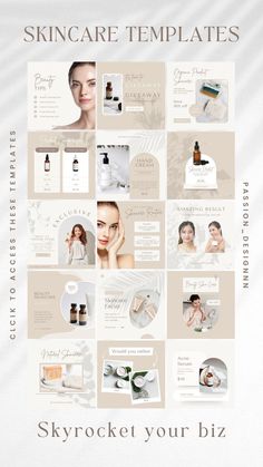 This is the new Beauty Skincare Templates, made and fully editable with Canva. In this interface you can work with the design in a simple way, editing all the elements you want and adjusting it to your needs. Ideal to promote and boost your Social Media. Skin Care Center, Skincare Business, Skincare Instagram, Instagram Branding Design, Instagram Feed Planner, Instagram Feed Layout, Social Media Branding Design, Instagram Feed Ideas Posts, Instagram Template Design