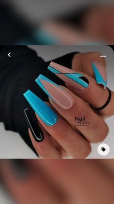 Long Acrylic Nail Designs, Classy Acrylic Nails, Nails Blue, Acrylic Nails Coffin Pink, Pretty Acrylic Nails