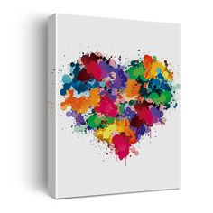 a colorful heart shaped painting on a white background