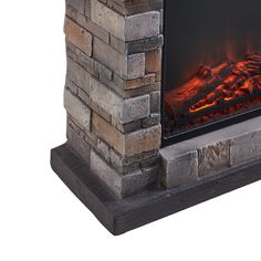 an electric fireplace is shown with the fire burning in it's side and red flames coming out